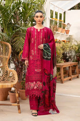 BAROUQE-3PC LAWN CHIKANKARI EMBROIDERED SHIRT WITH CHIFOON PRINTED DUPATTA AND EMB TROUSER-ADR-4736