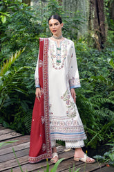 MUSHQ-3PC DHANAK EMBROIDERED SHIRT WITH DHANAK EMBROIDERED SHAWL AND TROUSER-ADR-4418