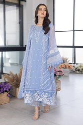 AZURE-3PC ORGANZA EMBROIDERED SHIRT WITH ORGANZA EMBROIDERED DUPATTA AND EMB TROUSER-ADR-3549
