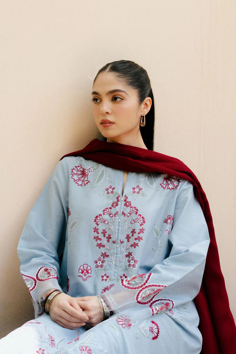 ZAHRA SHAHJAHAN-3PC DHANAK EMBROIDERED SHIRT WITH CHIFFON DUPATTA AND TROUSER-ADR-4215