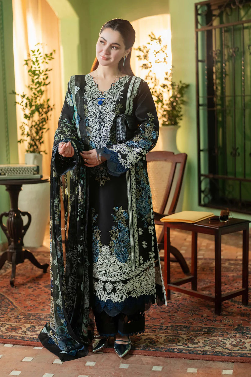 JADE-3PC DHANAK EMBROIDERED SHIRT WITH COUTRAI PRINTED SHAWL & DHANAK TOUSER-ADR-4227