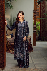 QALAMQAR-3PC DHANAK EMBROIDERED SHIRT WITH DHANAK EMBROIDERED SHAWL AND TROUSER-ADR-5041