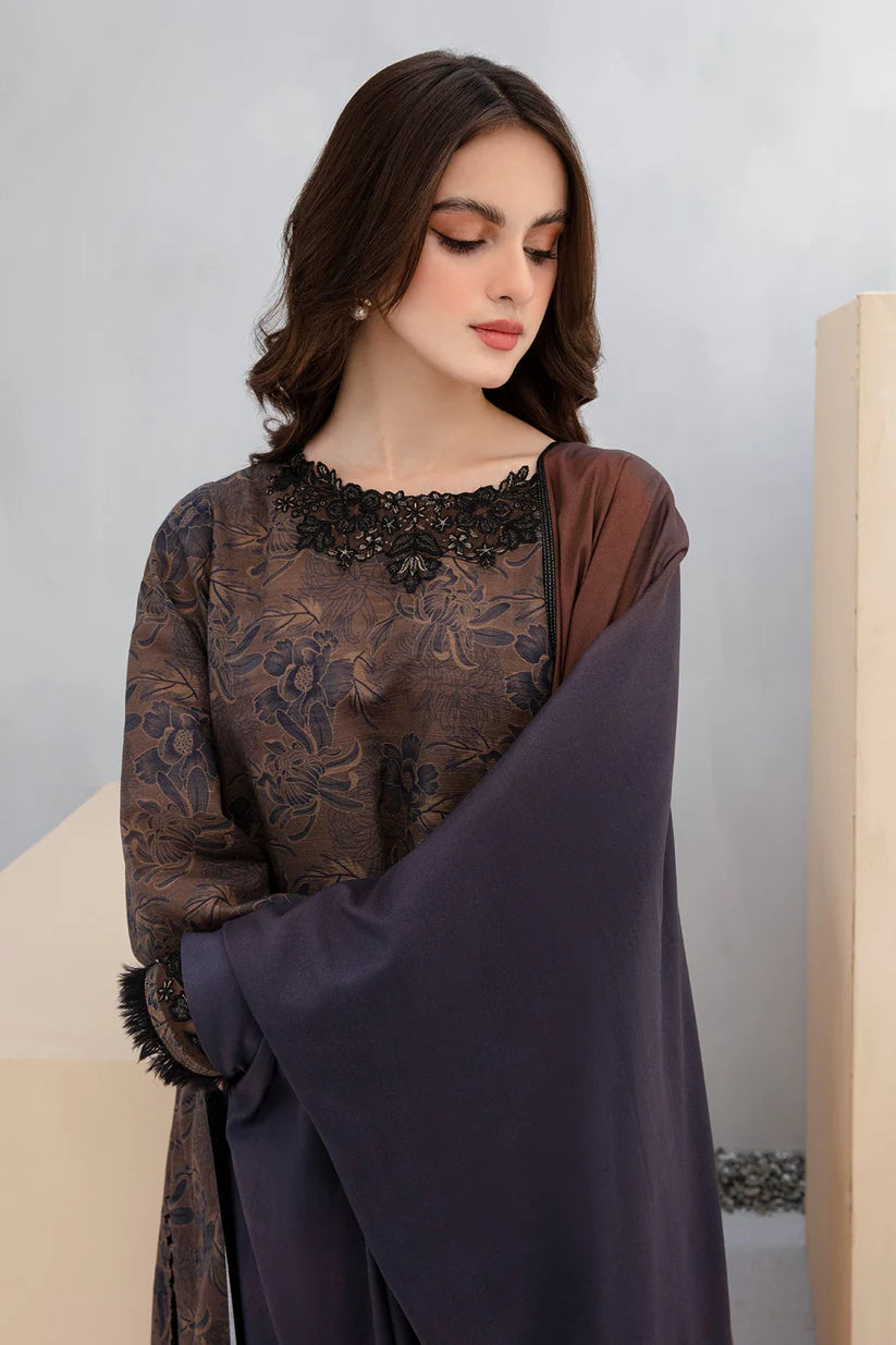 BAROQUE-3PC KHADDAR PRINTED EMB SHIRT WITH KHADDAR PRINT DUPATTA AND PRINT TROUSER-ADR-2603