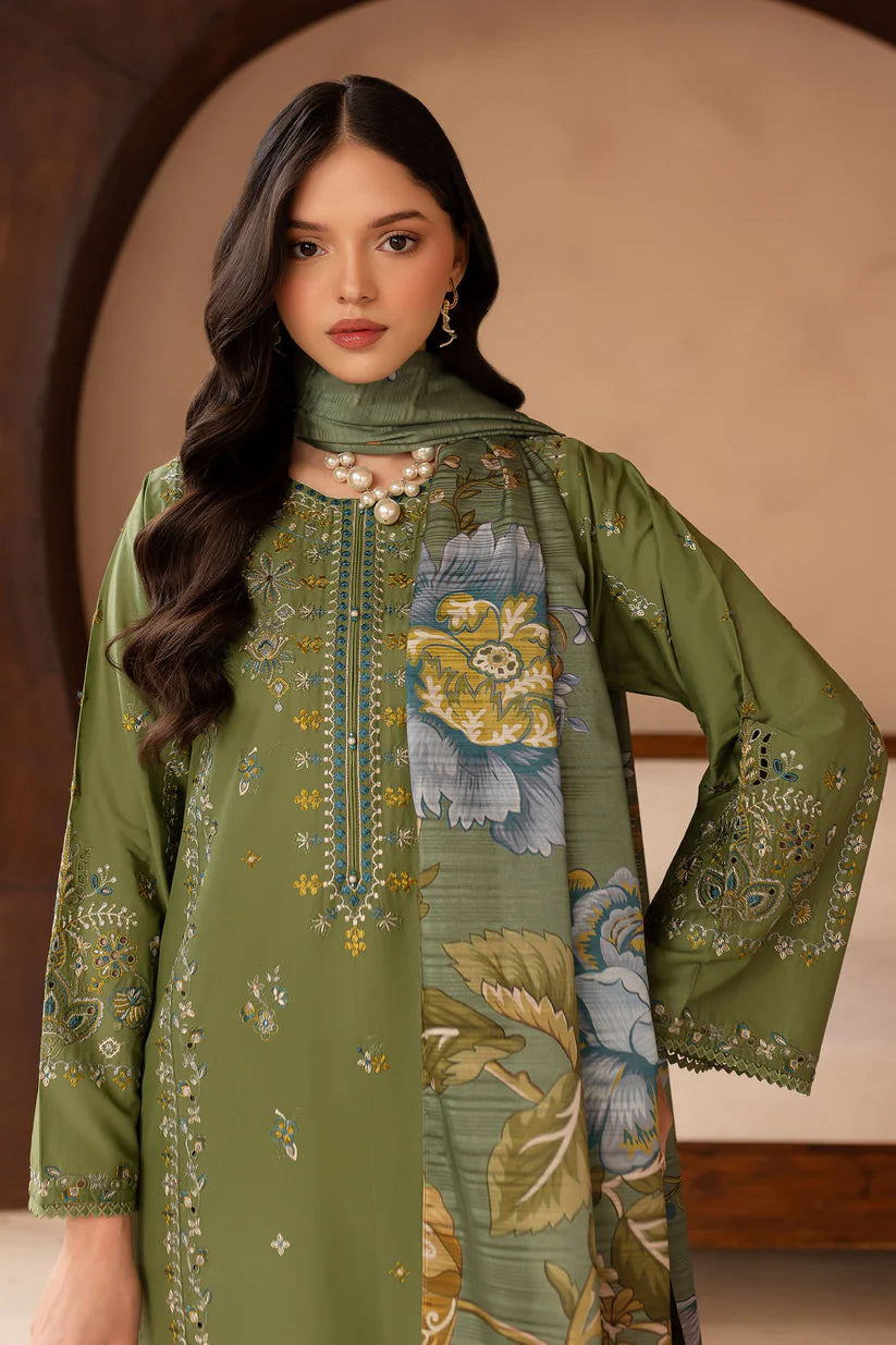 BATIK-3PC LAWN EMBROIDERED SHIRT WITH MONARK PRINT DUPATTA AND EMB TROUSER-ADR-3700