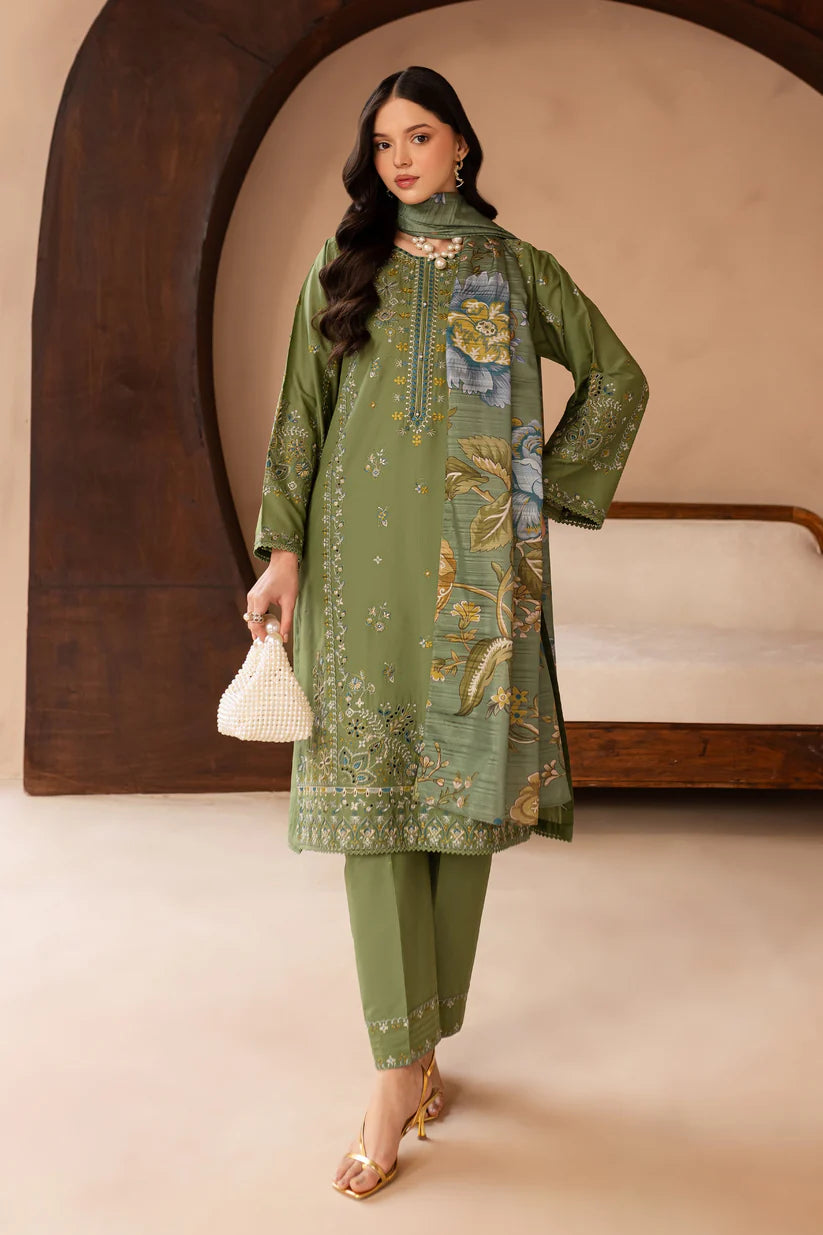 BATIK-3PC LAWN EMBROIDERED SHIRT WITH MONARK PRINT DUPATTA AND EMB TROUSER-ADR-3700