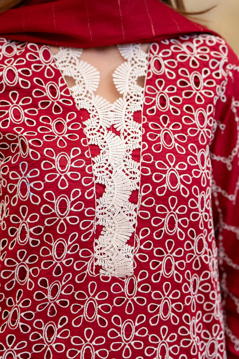 MIRAKHI-3PC LAWN CHIKENKARI EMBROIDERED SHIRT WITH LAWN TUBE SLUB DUPATTA-ADR-