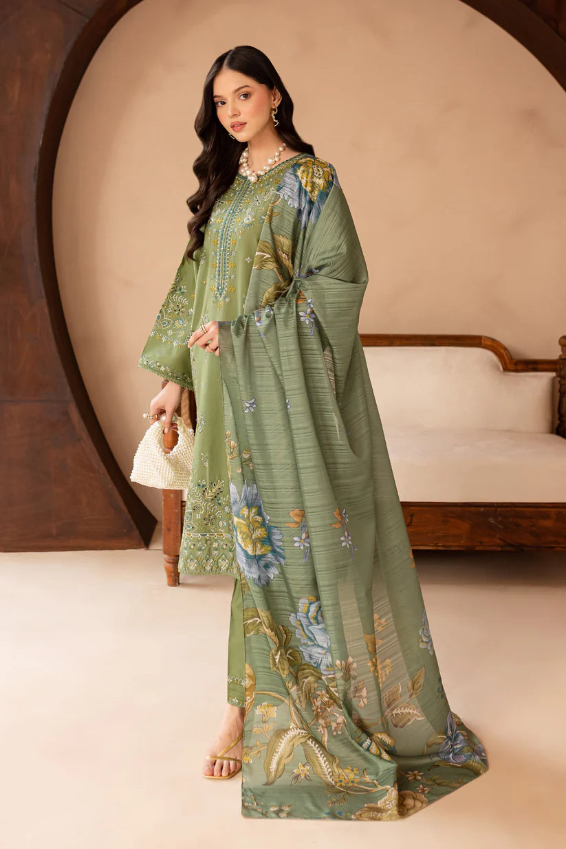 BATIK-3PC LAWN EMBROIDERED SHIRT WITH MONARK PRINT DUPATTA AND EMB TROUSER-ADR-3700