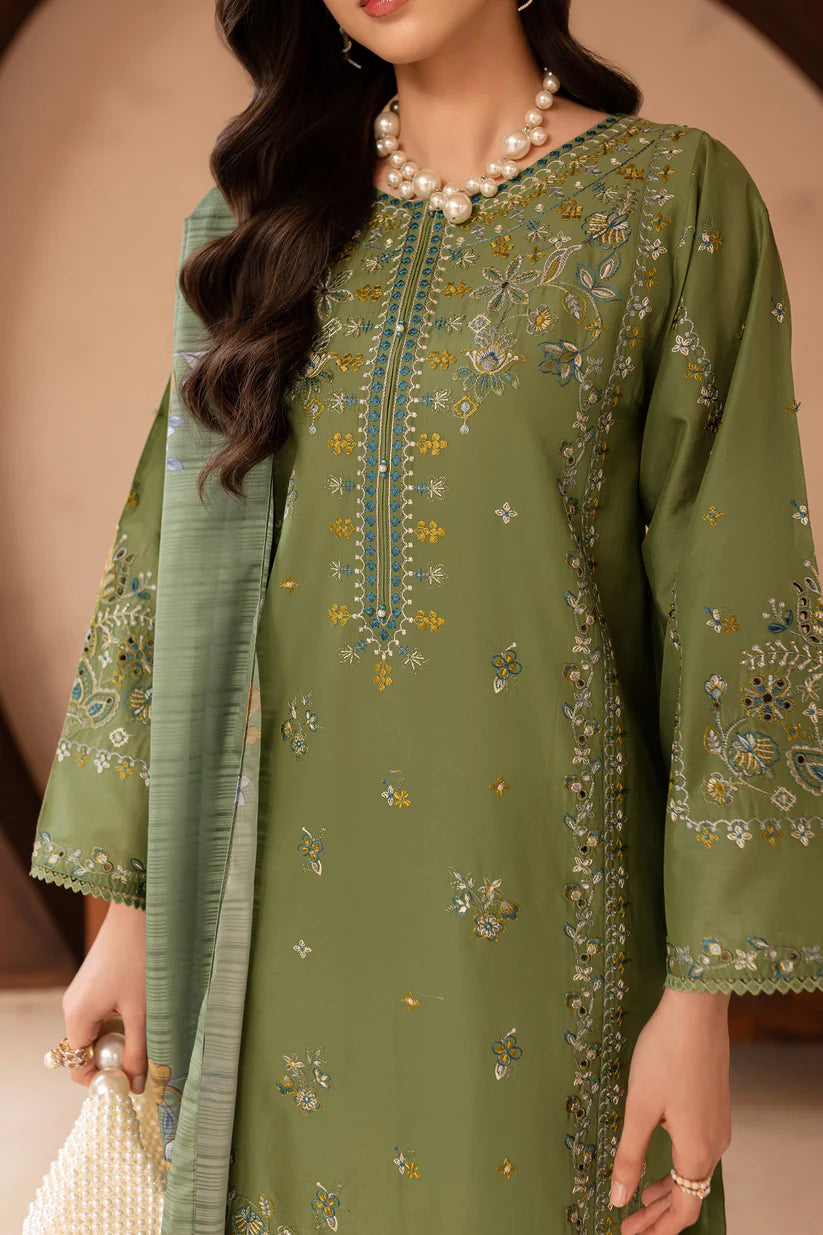 BATIK-3PC LAWN EMBROIDERED SHIRT WITH MONARK PRINT DUPATTA AND EMB TROUSER-ADR-3700