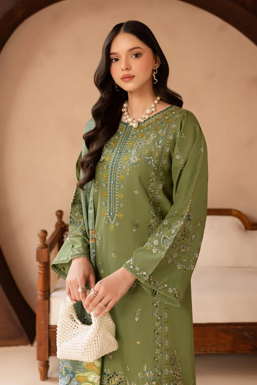 BATIK-3PC LAWN EMBROIDERED SHIRT WITH MONARK PRINT DUPATTA AND EMB TROUSER-ADR-3700