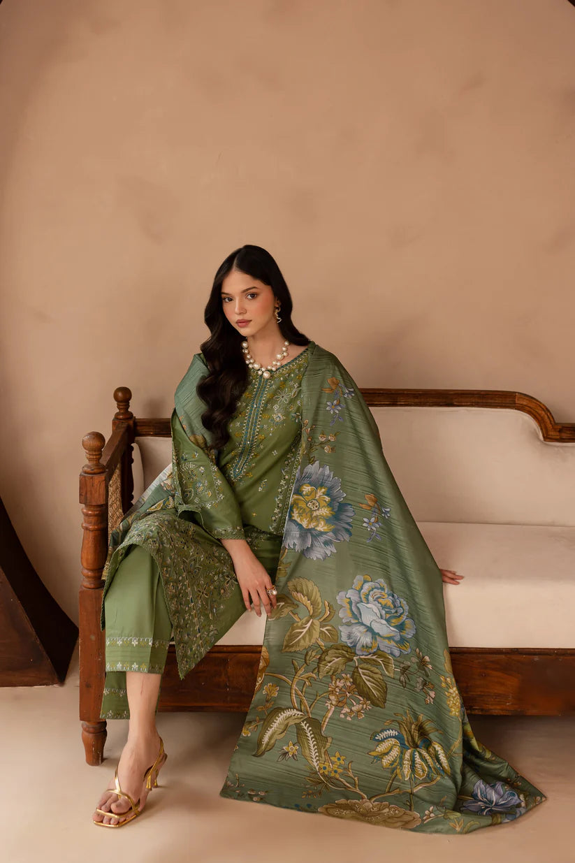 BATIK-3PC LAWN EMBROIDERED SHIRT WITH MONARK PRINT DUPATTA AND EMB TROUSER-ADR-3700