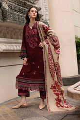 CHARIZMA-3PC DHANAK EMBROIDERED SHIRT WITH COUTRAI PRINTED SHAWL AND EMB TROUSER-ADR-5317