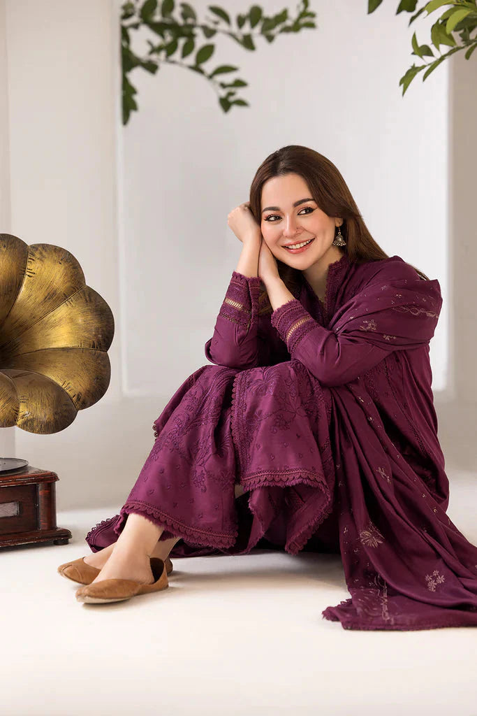 SOBIA NAZIR - 3PC DHANAK EMBROIDERED SHIRT WITH DHANAK EMBROIDERED SHAWL AND TROUSE-ADR-4002