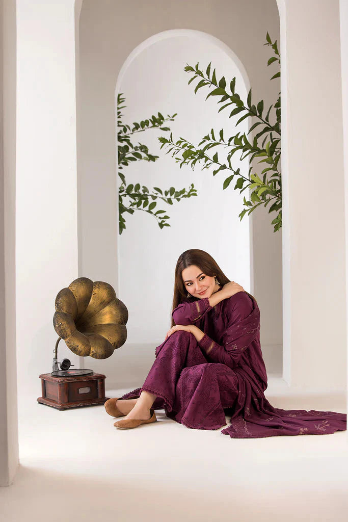 SOBIA NAZIR - 3PC DHANAK EMBROIDERED SHIRT WITH DHANAK EMBROIDERED SHAWL AND TROUSE-ADR-4002