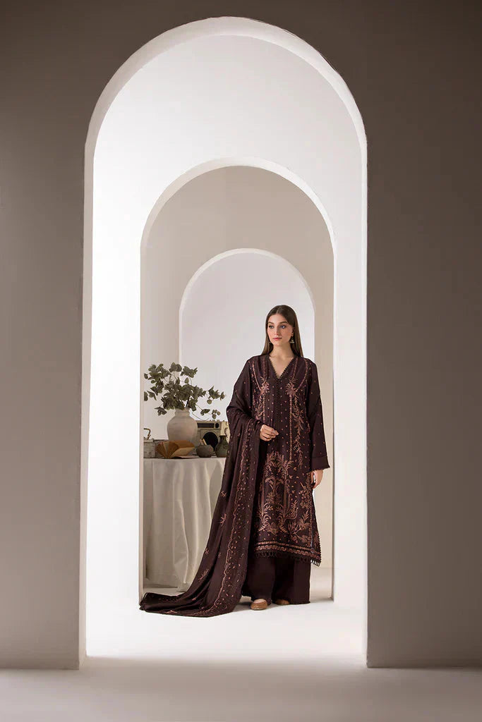 SOBIA NAZIR - 3PC DHANAK EMBROIDERED SHIRT WITH DHANAK EMBROIDERED SHAWL AND TROUSER-ADR-3424