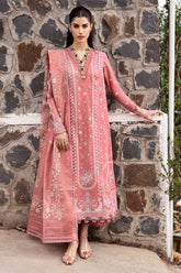 QALAMQAR-3PC DHANAK EMBROIDERED SHIRT WITH COTTON NET EMBROIDERED AND EMB TROUSER-ADR-4213
