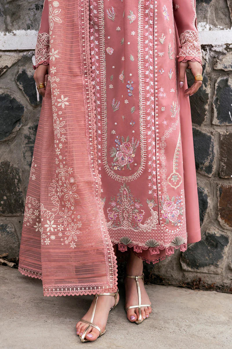 QALAMQAR-3PC DHANAK EMBROIDERED SHIRT WITH COTTON NET EMBROIDERED AND EMB TROUSER-ADR-4213