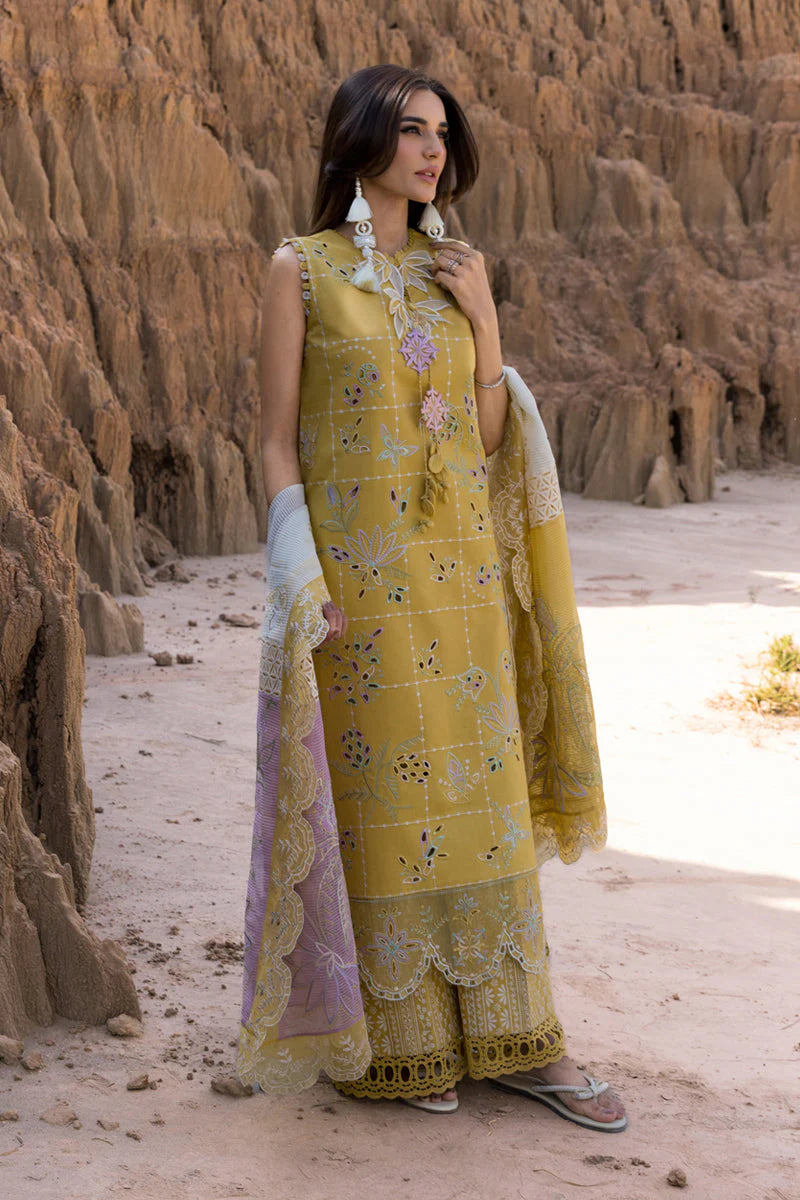 RANG RASIYA-3PC DHANAK EMBROIDERED SHIRT WITH KHAADI NET EMB READY TO WEAR DUPATTA & DHANAK TOUSER-ADR-4141