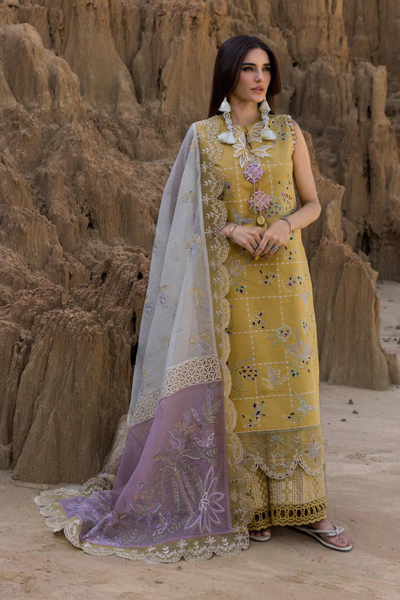 RANG RASIYA-3PC DHANAK EMBROIDERED SHIRT WITH KHAADI NET EMB READY TO WEAR DUPATTA & DHANAK TOUSER-ADR-4141