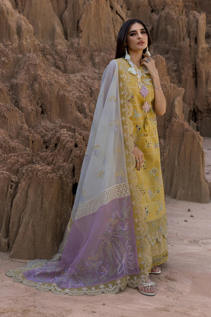 RANG RASIYA-3PC DHANAK EMBROIDERED SHIRT WITH KHAADI NET EMB READY TO WEAR DUPATTA & DHANAK TOUSER-ADR-4141
