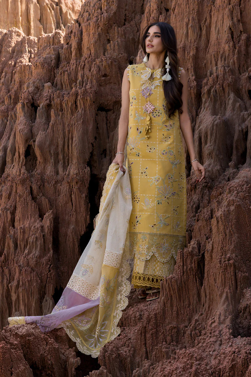 RANG RASIYA-3PC DHANAK EMBROIDERED SHIRT WITH KHAADI NET EMB READY TO WEAR DUPATTA & DHANAK TOUSER-ADR-4141
