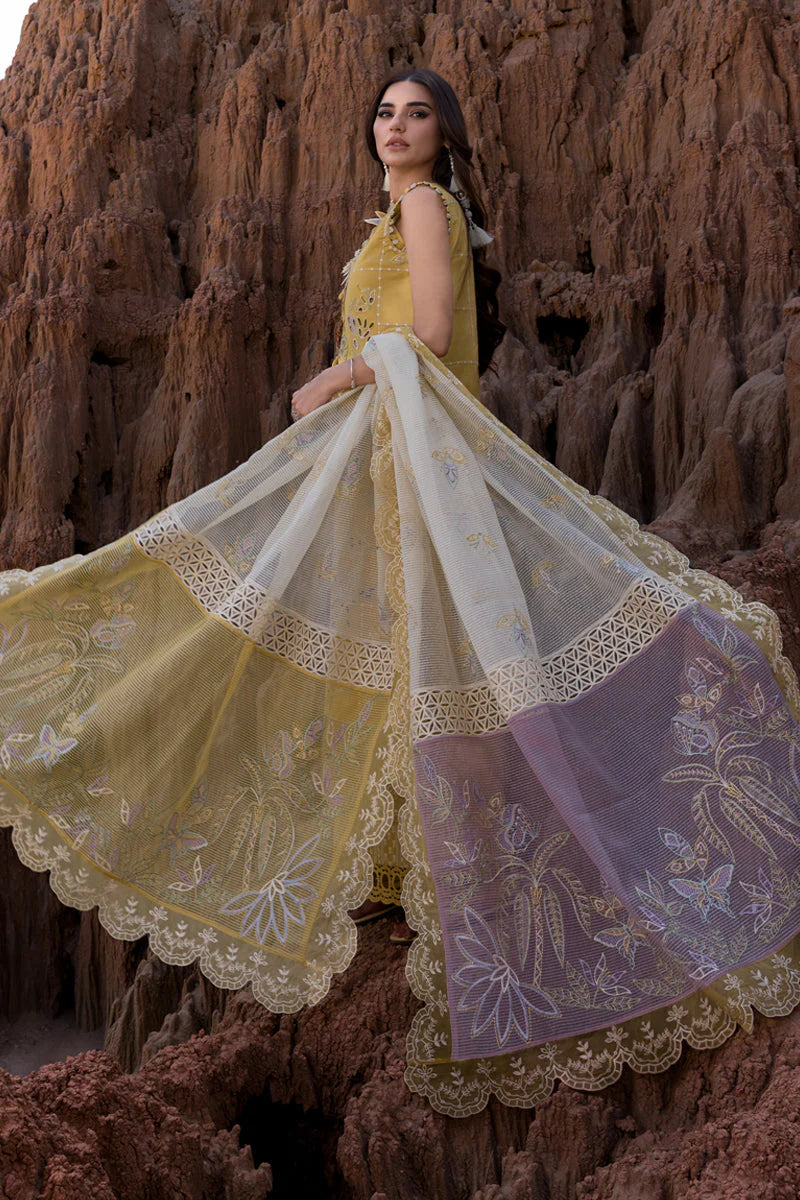 RANG RASIYA-3PC DHANAK EMBROIDERED SHIRT WITH KHAADI NET EMB READY TO WEAR DUPATTA & DHANAK TOUSER-ADR-4141