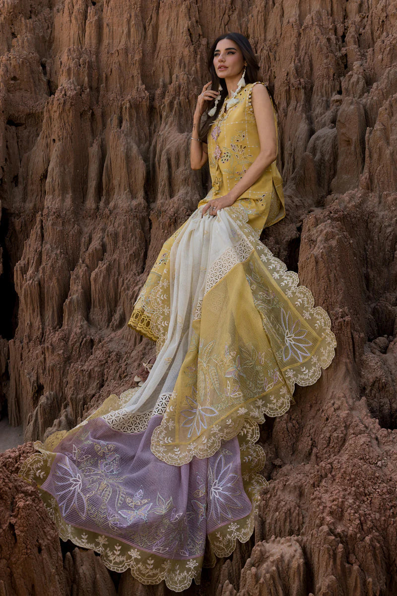 RANG RASIYA-3PC DHANAK EMBROIDERED SHIRT WITH KHAADI NET EMB READY TO WEAR DUPATTA & DHANAK TOUSER-ADR-4141