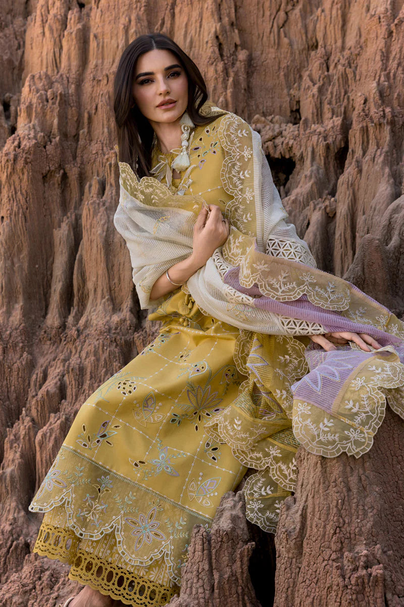 RANG RASIYA-3PC DHANAK EMBROIDERED SHIRT WITH KHAADI NET EMB READY TO WEAR DUPATTA & DHANAK TOUSER-ADR-4141