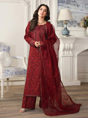 MOHAGNI-3PC LAWN PRINTED EMBROIDERED SHIRT WITH ORGANZA EMBROIDERED DUPATTA AND PRINT TROUSER-ADR-003