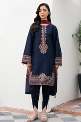 JAZMIN-3PC DHANAK EMBROIDERED SHIRT WITH COURTRAI PRINTED SHAWL AND TROUSER-ADR-4301