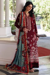 REPUBLIC WOMENSWEAR-3PC DHANAK EMBROIDERED SHIRT WITH COUTRAI PRINTED SHAWL AND TROUSER-ADR-5252