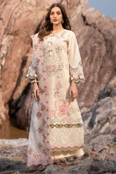 MAHNUR-3PC LAWN LASERCUTWORK EMBROIDERED SHIRT WITH KHAADI NET EMBROIDERED DUPATTA AND TROUSER-ADR-4721