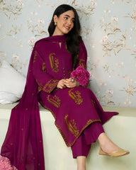 SAPPHIRE-3PC DHANAK EMBROIDERED SHIRT WITH DHANAK EMBROIDERED SHAWL AND TROUSER-ADR-4232