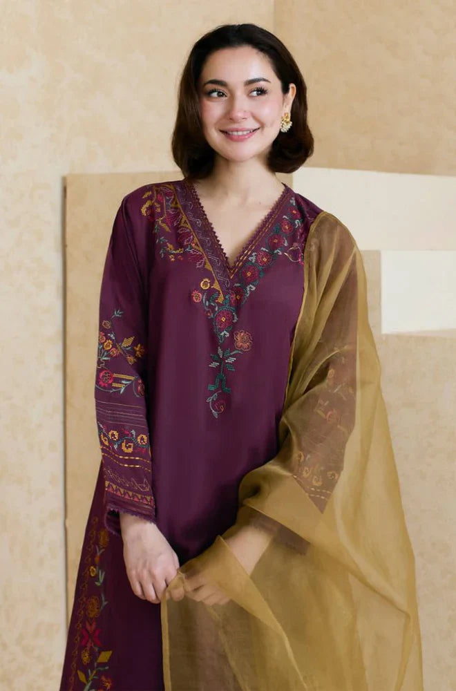 ZARA SHAHJAHAN - 3PC LAWN EMBROIDERED SHIRT WITH ORGANZA EMBROIDERED DUPATTA AND TROUSER -ADR-3826