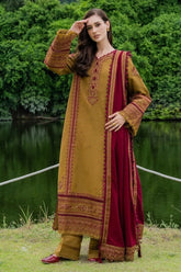 MUSHQ-3PC DHANAK EMBROIDERED SHIRT WITH DHANAK EMB SHAWL & TROUSER-ADR-5224