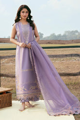 IZEL-3PC LAWN EMBROIDERED SHIRT WITH ORGANZA EMBROIDERED DUPATTA AND TROUSER-ADR-4842