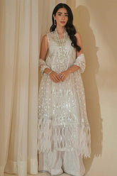 LAJ BY LAJWANTI-ORGANZA HAMNDMADE EMBLISHED EMBROIDERED FRONT SHIRT WITH ORGANZA EMBROIDERED READY TO WEAR DUPATTA-ADR-3428