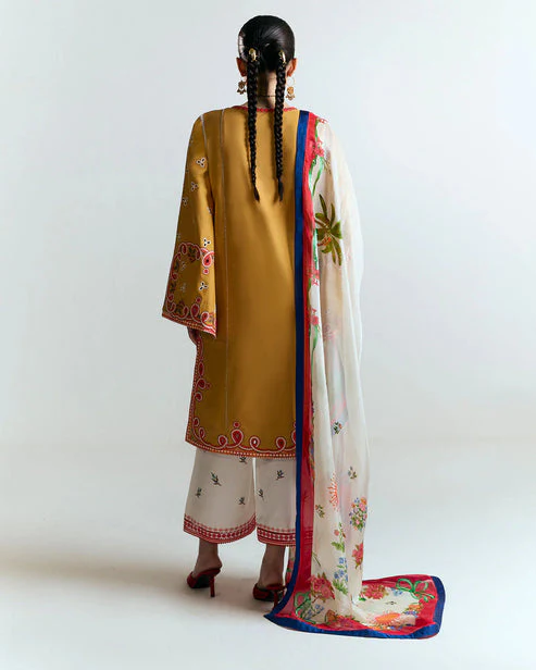HUSSAIN REHAR - 3PC LAWN HEAVY EMBROIDERED SHIRT WITH MONARK PRINTED DUPATTA AND EMB TROUSER-ADR-3799