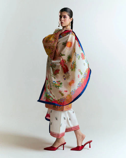 HUSSAIN REHAR - 3PC LAWN HEAVY EMBROIDERED SHIRT WITH MONARK PRINTED DUPATTA AND EMB TROUSER-ADR-3799