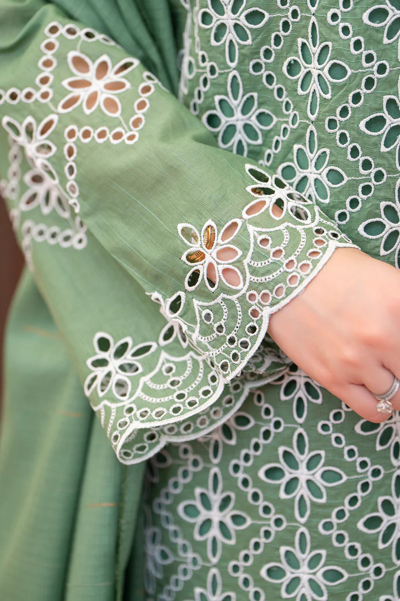 MIRAKHI-3PC LAWN CHIKENKARI EMBROIDERED SHIRT WITH LAWN TUBE SLUB DUPATTA-ADR