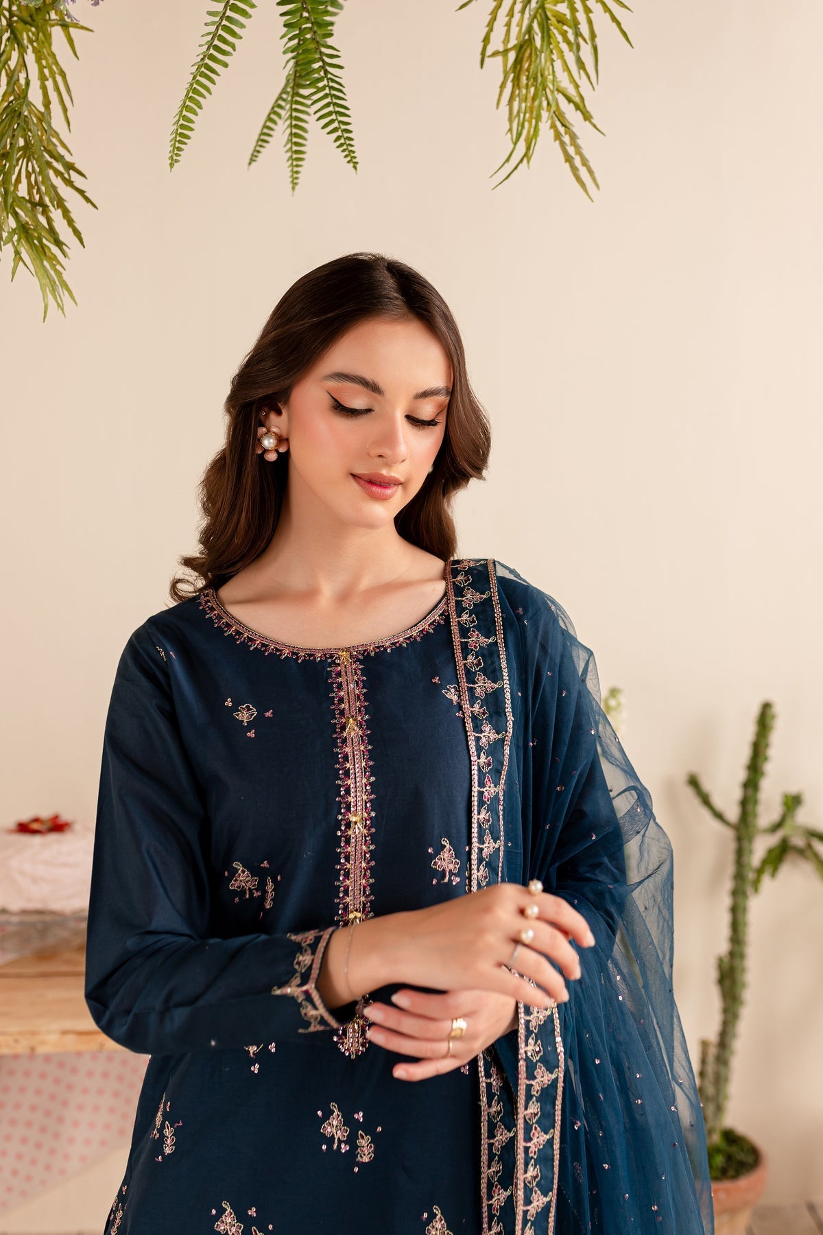 BATIK-3PC DHANAK EMBROIDERED SHIRT DHANAK EMBROIDERED SHAWL AND EMB TROUSER-ADR-4173