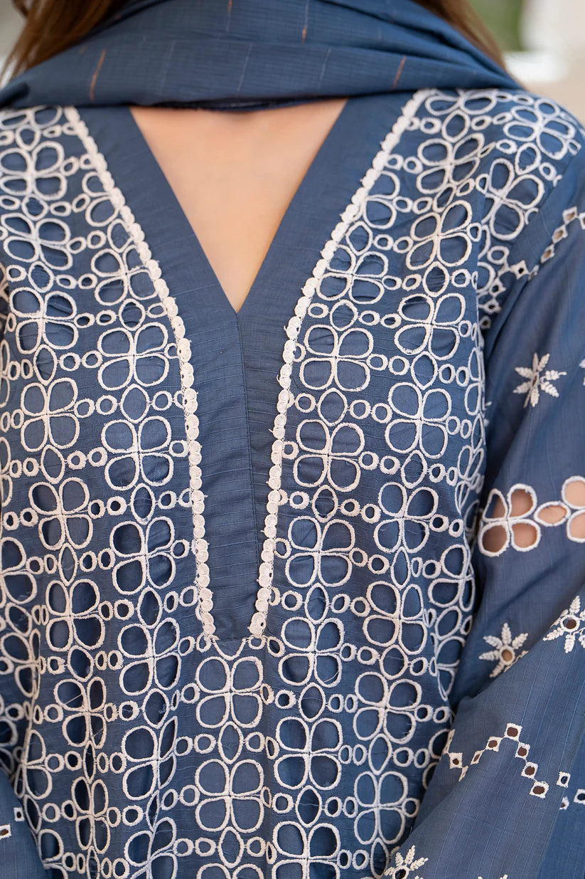 MIRAKHI-3PC LAWN CHIKENKARI EMBROIDERED SHIRT WITH LAWN TUBE SLUB DUPATTA-ADR