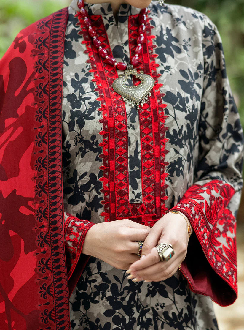 ZAINAB CHOTTANI-3PC LAWN EMBROIDERED PRINTED SHIRT WITH LAWN PRINT DUPATTA AND PRINT TROUSER-ADR