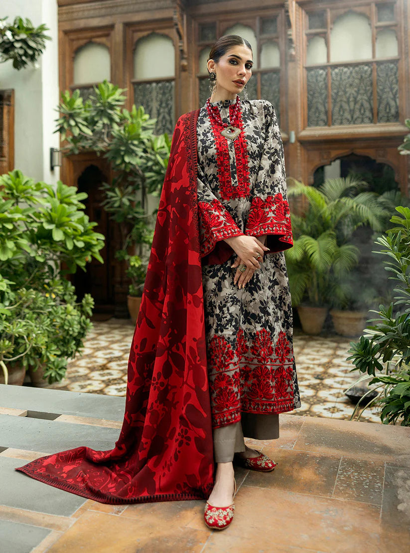 ZAINAB CHOTTANI-3PC LAWN EMBROIDERED PRINTED SHIRT WITH LAWN PRINT DUPATTA AND PRINT TROUSER-ADR