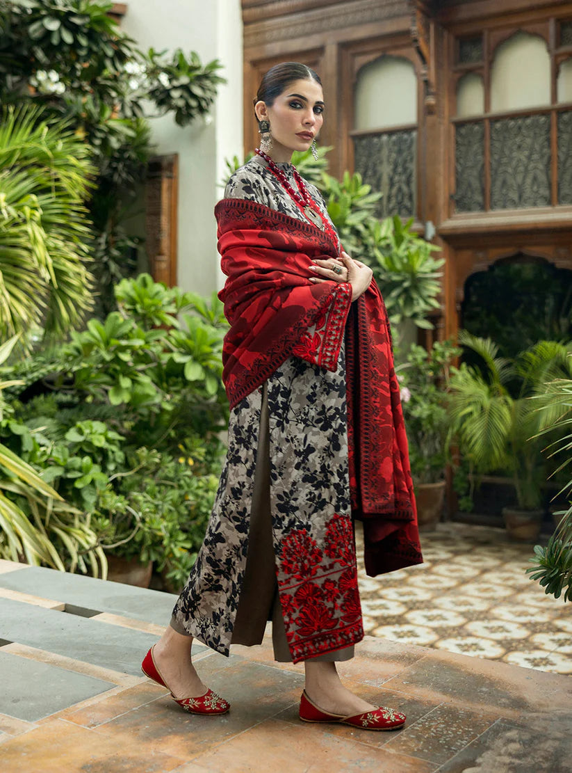 ZAINAB CHOTTANI-3PC LAWN EMBROIDERED PRINTED SHIRT WITH LAWN PRINT DUPATTA AND PRINT TROUSER-ADR