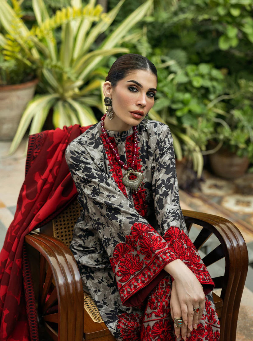 ZAINAB CHOTTANI-3PC LAWN EMBROIDERED PRINTED SHIRT WITH LAWN PRINT DUPATTA AND PRINT TROUSER-ADR
