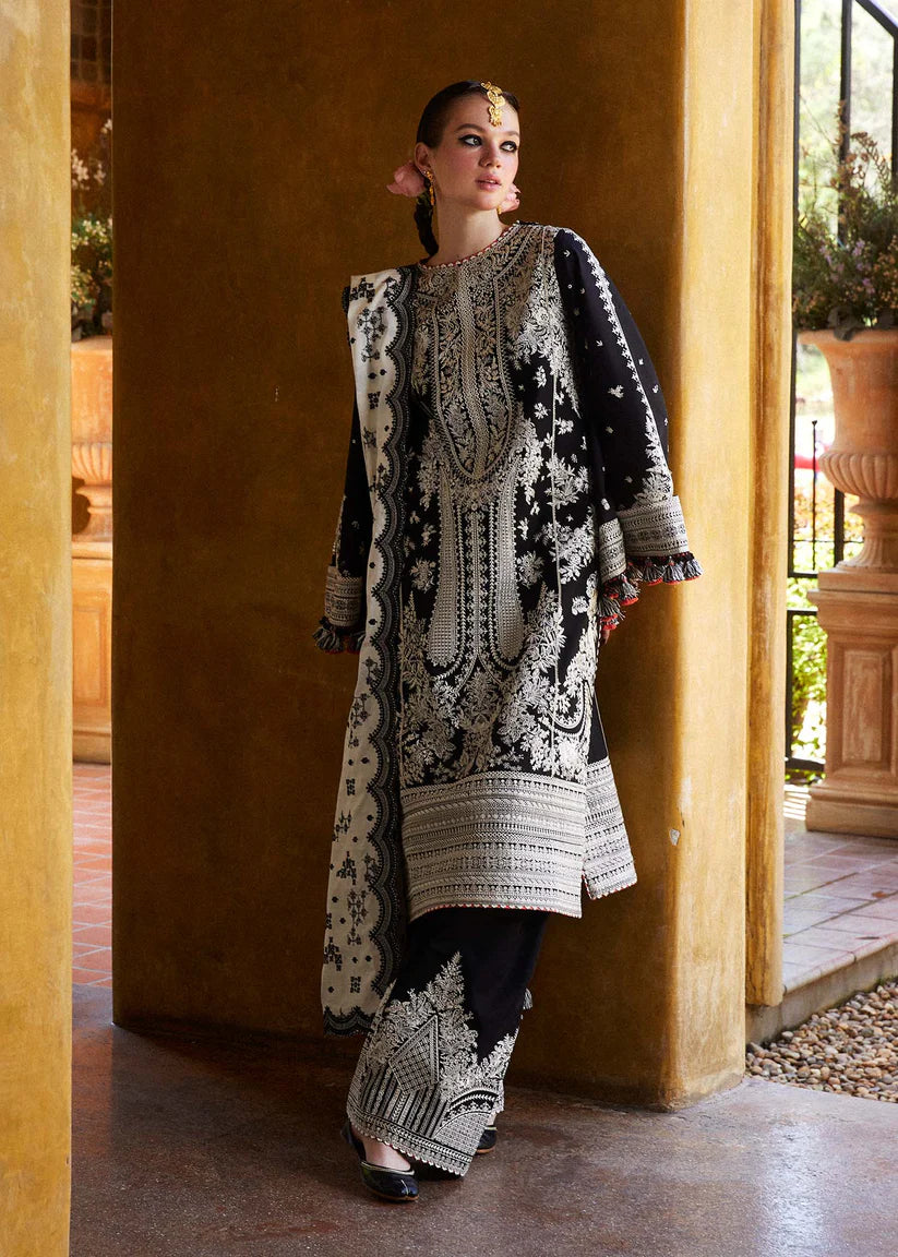 HUSSAIN REHAR-3PC DHANAK EMBROIDERED SHIRT WITH COTTON NET EMBROIDERED DUPATTA AND EMB TROUSER-ADR-4196