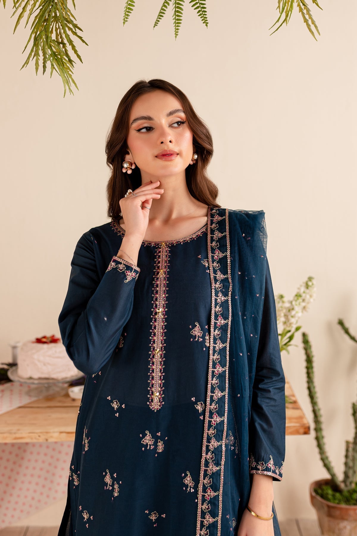 BATIK-3PC DHANAK EMBROIDERED SHIRT DHANAK EMBROIDERED SHAWL AND EMB TROUSER-ADR-4173