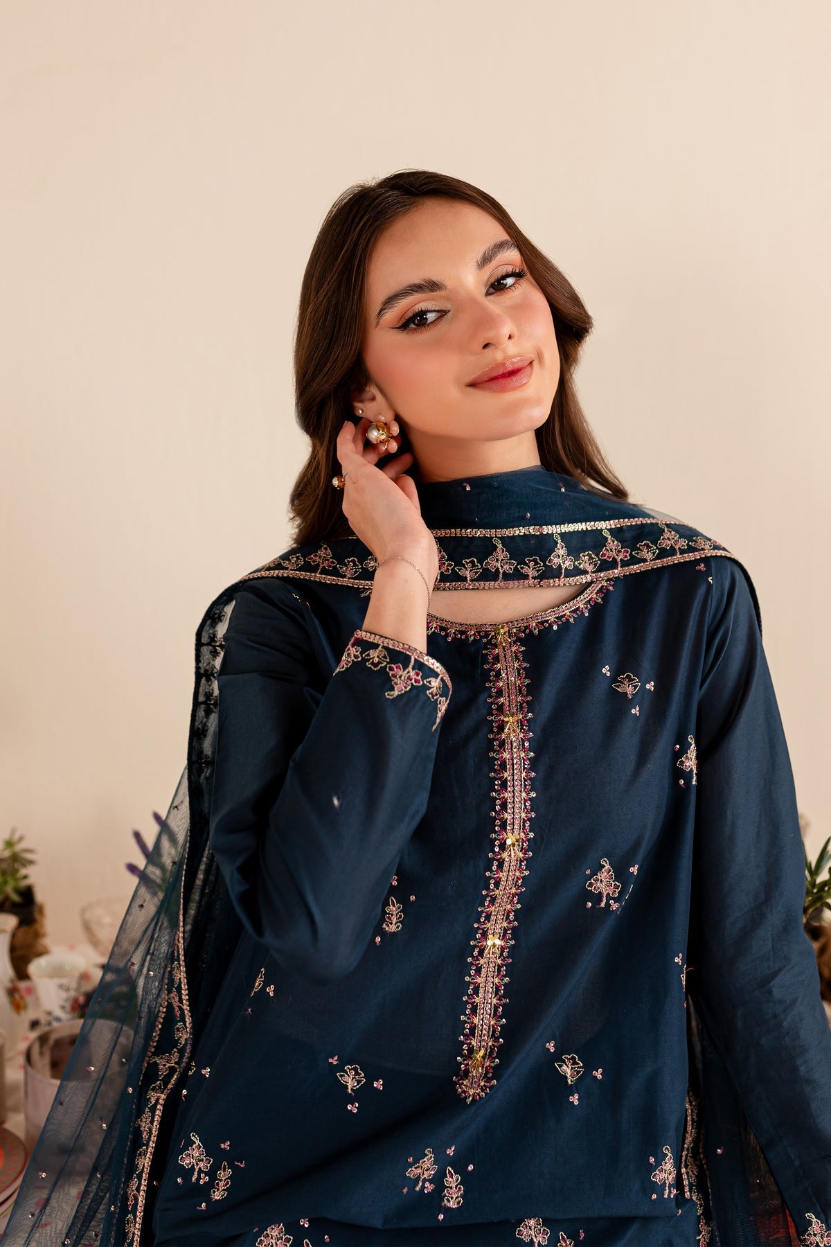 BATIK-3PC DHANAK EMBROIDERED SHIRT DHANAK EMBROIDERED SHAWL AND EMB TROUSER-ADR-4173