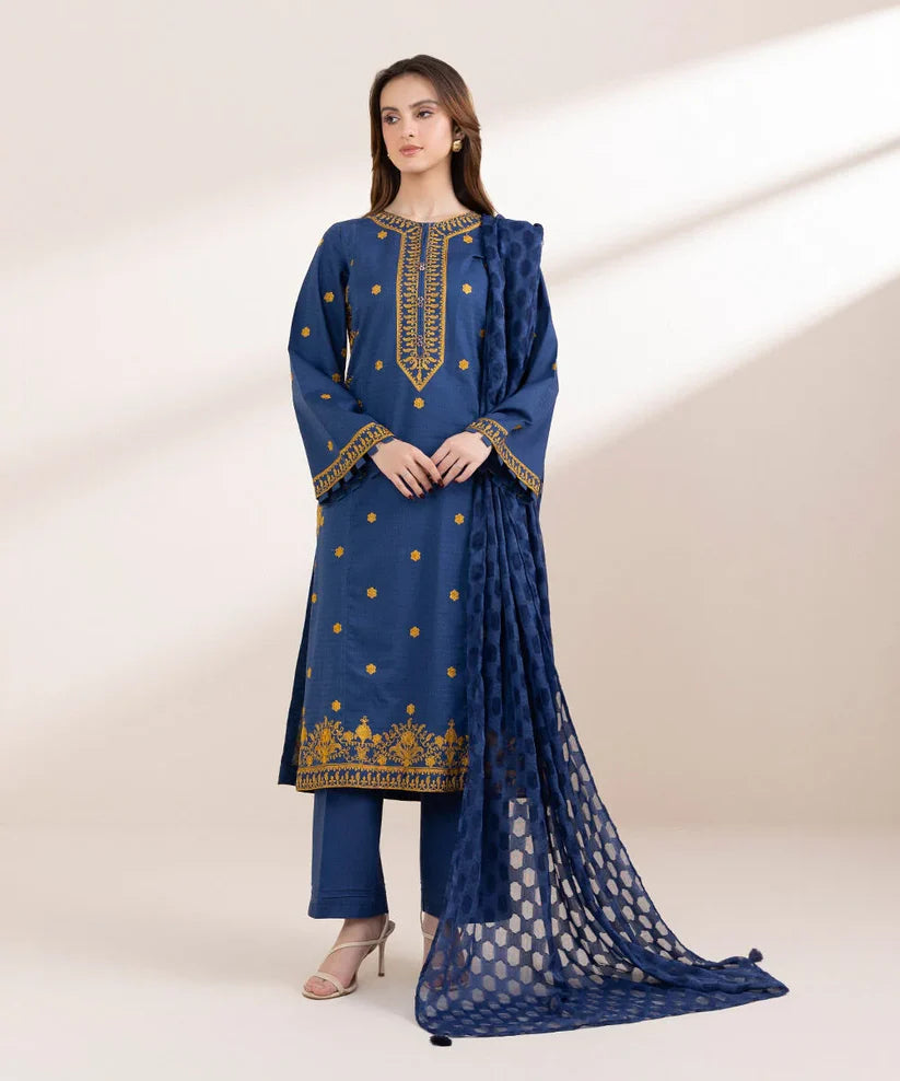 SAPPHIRE-3PC LAWN EMBROIDERED SHIRT WITH COTTON NET DUPATTA & TROUSER-ADR-3790