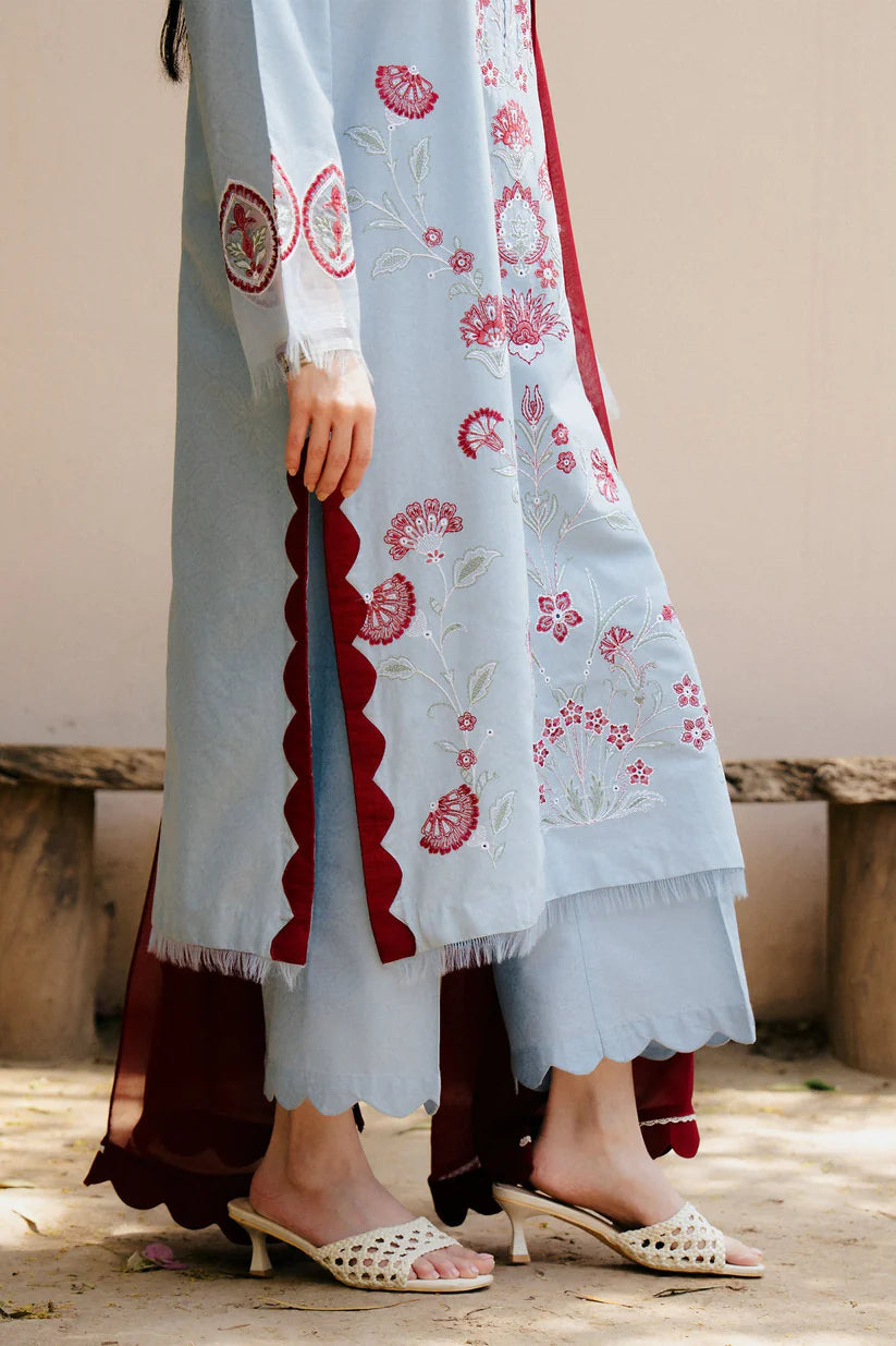 ZAHRA SHAHJAHAN-3PC DHANAK EMBROIDERED SHIRT WITH CHIFFON DUPATTA AND TROUSER-ADR-4215